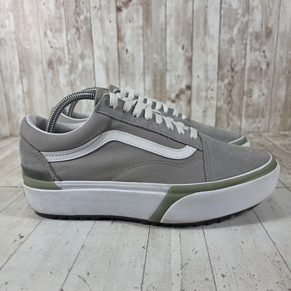 Vans Old Skool Stacked Pewter Grey White Platform Sneakers Women 10.5 Men 9